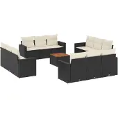 Syfax 13-tlg. Garten-Sofagarnitur mit Kissen Schwarz Poly Rattan