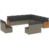 Syfax 13-tlg. Garten-Sofagarnitur mit Kissen Grau Poly Rattan