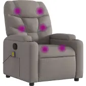 Syfax Massagesessel Stoff Taupe mit 6-Punkt-Vibrationsmassage, verstellbar, Getränkehalter, 74x100x89 cm
