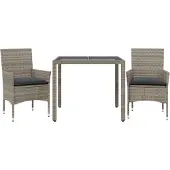 Syfax 3-tlg. Garten-Essgruppe mit Kissen Grau Poly Rattan und Glas