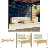 The Living Store 7-tlg. Garten-Lounge-Set mit Creme Kissen Massivholz Kiefer