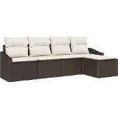 Syfax Sofa Set 5 stk. Braun und Creme Poly-Rattan