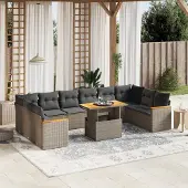 Syfax 11-tlg. Garten-Sofagarnitur mit Kissen Grau Poly Rattan