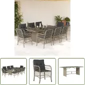 The Living Store 9-tlg. Garten-Essgruppe mit Kissen Hellgrau Poly Rattan