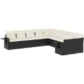 Syfax 10-tlg. Garten-Sofagarnitur mit Kissen Schwarz Poly Rattan