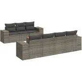 Syfax 8-tlg. Garten-Sofagarnitur mit Kissen Grau Poly Rattan