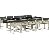 Syfax 11-tlg. Garten-Essgruppe mit Kissen Hellgrau Poly Rattan