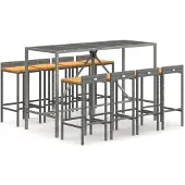 Syfax 9-tlg. Gartenbar-Set Grau Poly Rattan & Massivholz Akazie