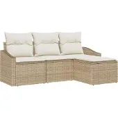 Syfax Sofa Set 4 stk. Beige und Creme Poly-Rattan