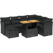 Syfax 8-tlg. Garten-Sofagarnitur mit Kissen Schwarz Poly Rattan