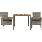 Syfax 3-tlg. Garten-Essgruppe mit Kissen Grau Poly Rattan Akazie