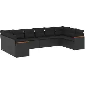 Syfax 10-tlg. Garten-Sofagarnitur mit Kissen Schwarz Poly Rattan