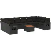 Syfax 11-tlg. Garten-Sofagarnitur mit Kissen Schwarz Poly Rattan