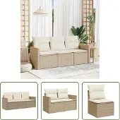The Living Store 3-tlg. Garten-Sofagarnitur mit Kissen Beige Poly Rattan