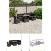 The Living Store 7-tlg. Garten-Sofagarnitur mit Kissen Schwarz Poly Rattan
