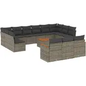 Syfax 14-tlg. Garten-Sofagarnitur mit Kissen Grau Poly Rattan