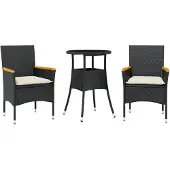 Syfax 3-tlg. Garten-Essgruppe mit Kissen Schwarz Poly Rattan Glas