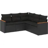 Syfax 5-tlg. Garten-Sofagarnitur mit Kissen Schwarz Poly Rattan