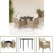 The Living Store 5-tlg. Garten-Essgruppe mit Kissen Beige Poly Rattan