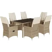 Syfax 7-tlg. Garten-Essgruppe mit Kissen Beige Poly Rattan