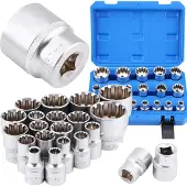 Asta SATRA | Vielzahn Nuss Satz, Steckschlüssel Set, für 6 und 12 Kant, 38-48mm, 21tlg, Außenvielzahn Stecknuss Nusskasten