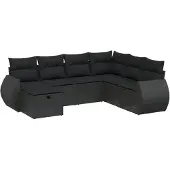 Syfax 7-tlg. Garten-Sofagarnitur mit Kissen Schwarz Poly Rattan