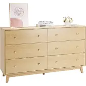 Vevor Kommode mit 6 Schubladen & Kippschutz, minimalistischer moderner Schubladenschrank (39,9 x 137,2 x 81,3 cm) Organizer Schubladenkommode für Wohnzimmer Schlafzimmer Eingangsbereich (helles Holz)