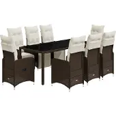 Syfax 9-tlg. Garten-Bistro-Set mit Kissen Braun Poly Rattan