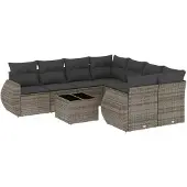 Syfax 9-tlg. Garten-Sofagarnitur mit Kissen Grau Poly Rattan