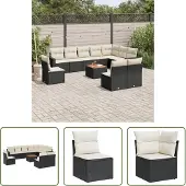 The Living Store 11-tlg. Garten-Sofagarnitur mit Kissen Schwarz Poly Rattan