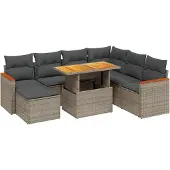Syfax 8-tlg. Garten-Sofagarnitur mit Kissen Grau Poly Rattan