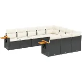 Syfax 10-tlg. Garten-Sofagarnitur mit Kissen Schwarz Poly Rattan