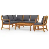 Syfax 5-tlg. Garten-Lounge-Set mit Auflagen Massivholz Akazie