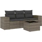 Syfax 4-tlg. Garten-Sofagarnitur mit Kissen Grau Poly Rattan