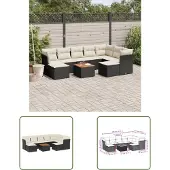 The Living Store 10-tlg. Garten-Sofagarnitur mit Kissen Schwarz Poly Rattan