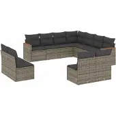 Syfax 11-tlg. Garten-Sofagarnitur mit Kissen Grau Poly Rattan