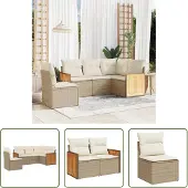 The Living Store 5-tlg. Garten-Sofagarnitur mit Kissen Beige Poly Rattan