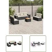 The Living Store 8-tlg. Garten-Sofagarnitur mit Kissen Schwarz Poly Rattan