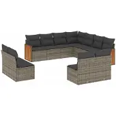 Syfax 11-tlg. Garten-Sofagarnitur mit Kissen Grau Poly Rattan