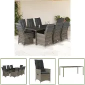 The Living Store 9-tlg. Garten-Essgruppe mit Kissen Grau Poly Rattan
