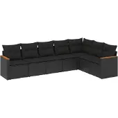 Syfax 7-tlg. Garten-Sofagarnitur mit Kissen Schwarz Poly Rattan
