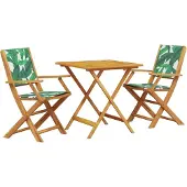 Syfax 3-tlg. Bistro-Set Blattmuster Stoff und Massivholz