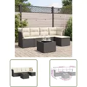 The Living Store 6-tlg. Garten-Sofagarnitur mit Kissen Schwarz Poly Rattan