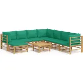 Syfax 9-tlg. Garten-Lounge-Set mit Grünen Kissen Bambus