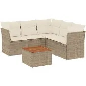Syfax 6-tlg. Garten-Sofagarnitur mit Kissen Beige Poly Rattan
