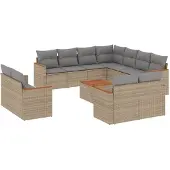 Syfax 12-tlg. Garten-Sofagarnitur mit Kissen Beige Poly Rattan
