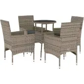 Syfax 5-tlg. Garten-Essgruppe mit Kissen Grau Poly Rattan und Glas