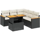 Syfax 6-tlg. Garten-Sofagarnitur mit Kissen Schwarz Poly Rattan