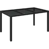 Syfax Gartentisch mit Glasplatte Schwarz 150x90x75 cm Poly Rattan