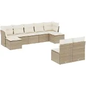 Syfax 9-tlg. Garten-Sofagarnitur mit Kissen Beige Poly Rattan